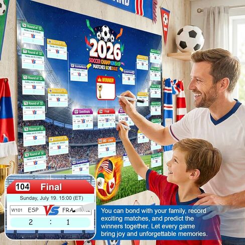 WUPIOS 2026 World Cup Schedule Poster Large Schedule Poster 40.5"×28.7", 2PCS World Cup Tournament Wall Chart & Markers, Football Poster 2026 World Cup Merchandise for Soccer Fans Gifts Party Decor in Saudi Arabia