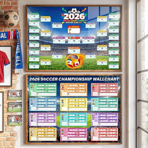 WUPIOS 2026 World Cup Schedule Poster Large Schedule Poster 40.5"×28.7", 2PCS World Cup Tournament Wall Chart & Markers, Football Poster 2026 World Cup Merchandise for Soccer Fans Gifts Party Decor in Saudi Arabia