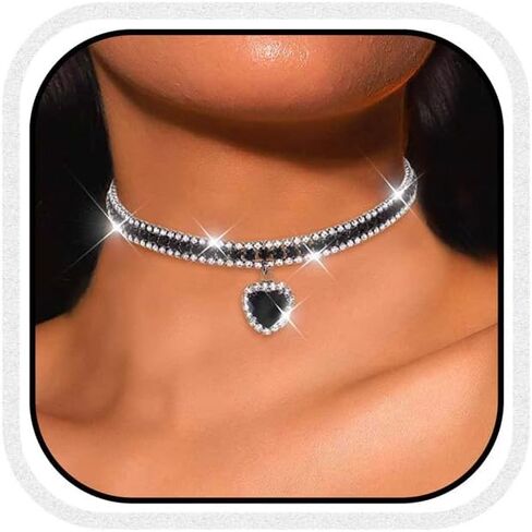 CLOACE Rhinestone Choker Necklace Heart Pendant Diamond Row Necklaces Sparkly Crystal Prom Chain Jewerly Accessories for Women in Saudi Arabia
