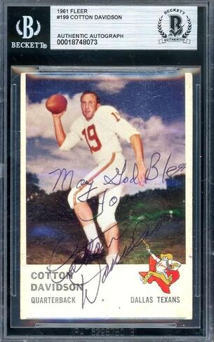 Cotton Davidson Beckett BAS Signed 1961 Fleer Rookie Autograph - Football Slabbed Autographed Rookie Cards in Saudi Arabia