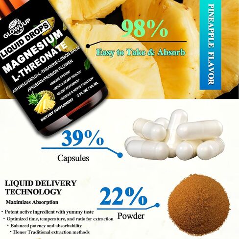 Magnesium L-Threonate Liquid Drops, Magnesium L Threonate Supplement w. Apigenin,Theanine,Lemon Balm for Sleep & Memory, Brain & Nerve Support, Fast Acting Liquid l Threonate Magnesium Than Capsules in Saudi Arabia