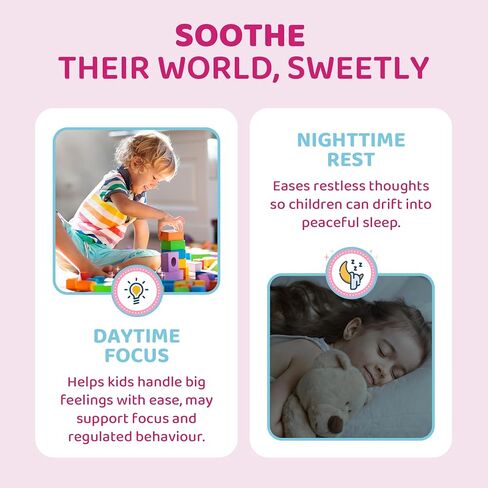 Kids Calm Magnesium Bisglycinate Saffron Gummies + Vegan Omega 3 - Magnesium Glycinate Chelated Supplement for Kids w/L-Theanine & Chamomile, Natural Calming Supplement Focus Gummies Sugar Free, 60ct in Kuwait