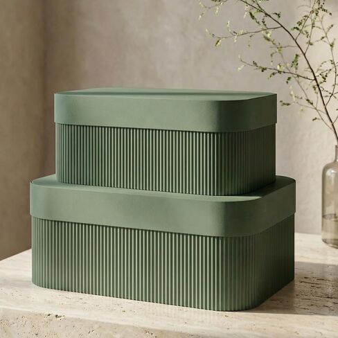 Decorative Storage Boxes with Lids – Set of 2 Beautiful Fluted Cardboard Organizers for Your Home Decor to Safely Store Your Documents, Memory Box Items and Other Keepsakes in Style in Saudi Arabia