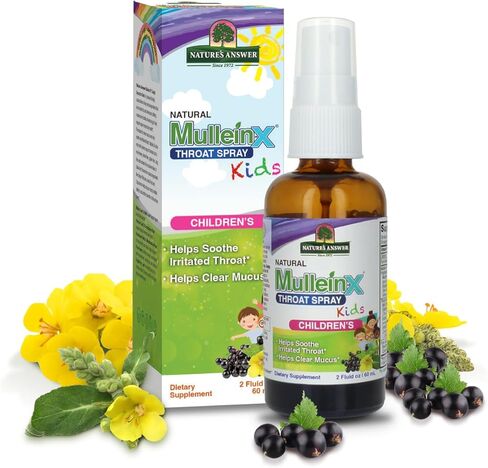 إجابة الطبيعة Mullein X Kids Throat Spray 2oz - خالي من الغلوتين، نباتي، خالي من الكحول، غير معدل وراثيا، يزيل المخاط، يهدئ الحلق المتهيج، صنع في الولايات المتحدة الأمريكية - دعم للأطفال والصغار - حجم السفر in Kuwait