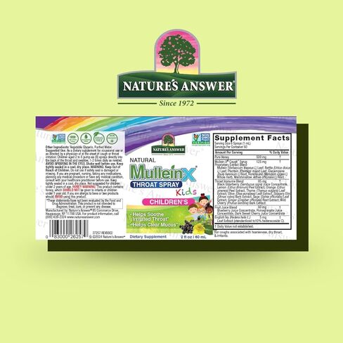 إجابة الطبيعة Mullein X Kids Throat Spray 2oz - خالي من الغلوتين، نباتي، خالي من الكحول، غير معدل وراثيا، يزيل المخاط، يهدئ الحلق المتهيج، صنع في الولايات المتحدة الأمريكية - دعم للأطفال والصغار - حجم السفر in Kuwait