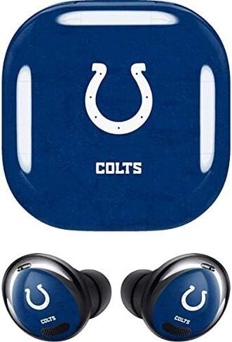 ملصق صوتي من Skinit متوافق مع Samsung Galaxy Buds Pro - تصميم مرخص رسميًا من الدوري الوطني لكرة القدم الأمريكية NFL Indianapolis Colts in Saudi Arabia