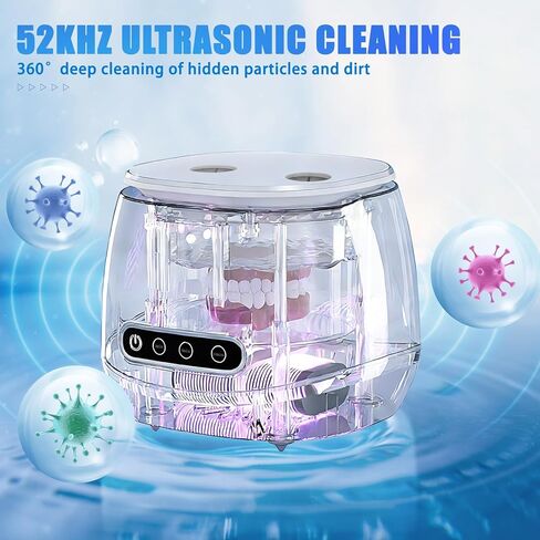 آلة تنظيف التجنيب بالموجات فوق الصوتية المطورة 52 كيلو هرتز 200 مل، تنظيف عميق لأطقم الأسنان والأقواس والمحاذاة وفرشاة الأسنان والمجوهرات والمزيد باللون الأبيض in Kuwait