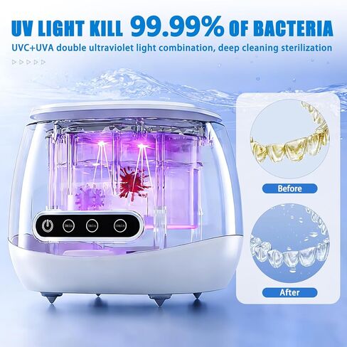 آلة تنظيف التجنيب بالموجات فوق الصوتية المطورة 52 كيلو هرتز 200 مل، تنظيف عميق لأطقم الأسنان والأقواس والمحاذاة وفرشاة الأسنان والمجوهرات والمزيد باللون الأبيض in Kuwait