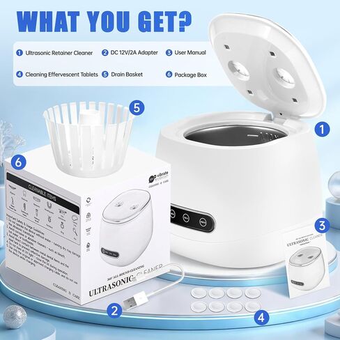 آلة تنظيف التجنيب بالموجات فوق الصوتية المطورة 52 كيلو هرتز 200 مل، تنظيف عميق لأطقم الأسنان والأقواس والمحاذاة وفرشاة الأسنان والمجوهرات والمزيد باللون الأبيض in Kuwait