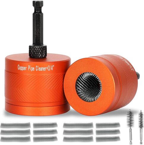1/2" & 3/4" Metal Copper Pipe Cleaner Set, Featuring 6 Replaceable Brush Cloths and 2 Metal Pipe Cleaning Brushes,is Designed for Cleaning Rust, Stains, Paint and polishing on Copper Pipe in Kuwait
