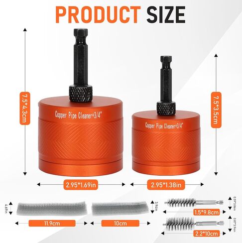 1/2" & 3/4" Metal Copper Pipe Cleaner Set, Featuring 6 Replaceable Brush Cloths and 2 Metal Pipe Cleaning Brushes,is Designed for Cleaning Rust, Stains, Paint and polishing on Copper Pipe in Kuwait