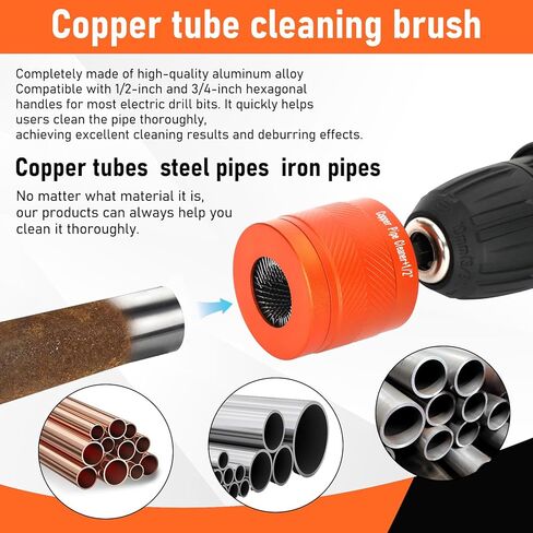 1/2" & 3/4" Metal Copper Pipe Cleaner Set, Featuring 6 Replaceable Brush Cloths and 2 Metal Pipe Cleaning Brushes,is Designed for Cleaning Rust, Stains, Paint and polishing on Copper Pipe in Kuwait