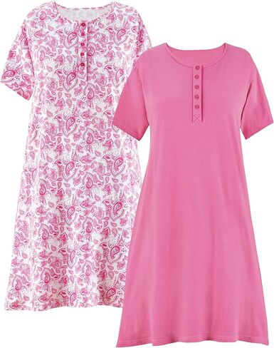 Collections Etc 2-Pack Pretty Paisley Print Short-Sleeve Henley Gown in Saudi Arabia