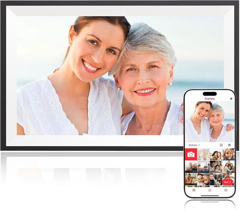 إطار صورة رقمي FRAMEO - إطار صور رقمي مقاس 15.6 بوصة مع شاشة لمس IPS 1920 * 1080 IPS بدقة FHD، وحدة تخزين مدمجة بسعة 32 جيجابايت، مثبتة على الحائط، إطار رقمي لمشاركة الصور ومقاطع الفيديو عبر تطبيق مجاني in Kuwait