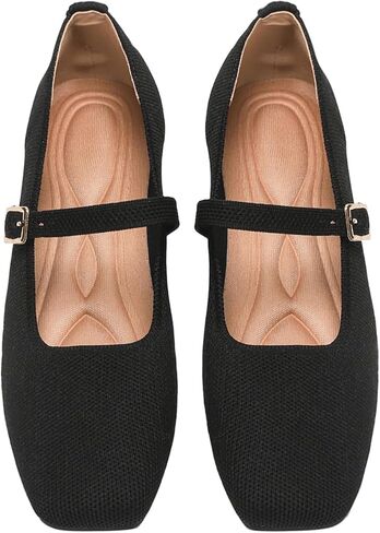 Women's Flats Shoes Foldable Mary Jane Ballet Flat for Women Comfortable Dress Square Toe Womens Knit Shoe for Casual Office Work in Kuwait