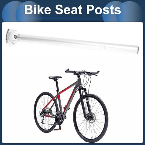 Bike Seat Posts 27.2x450mm Bike Saddle Post Seat Tube Aluminum Alloy Silver Tone Adjustable with Fixing Clip in Saudi Arabia