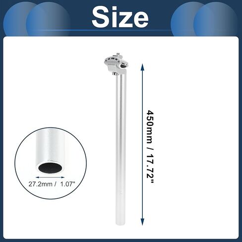 Bike Seat Posts 27.2x450mm Bike Saddle Post Seat Tube Aluminum Alloy Silver Tone Adjustable with Fixing Clip in Saudi Arabia