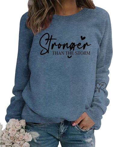 سويت شيرت مسيحي للنساء أقوى من العاصفة، قمصان بأكمام طويلة ورسومات ملهمة، بلوفر علوي in Kuwait