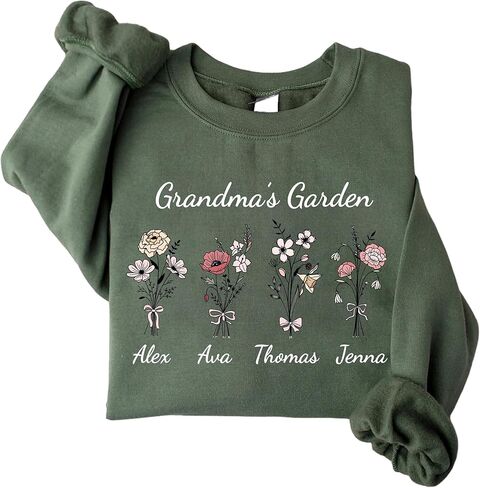 Custom Birth Month Flower Shirt for Mom, Grandma & Mama's Garden Sweatshirt with Kids Names, Mommy and Me Matching Family Outfits Gift for Mothers Day, Gigi, Mimi, Wife Birthday, Christmas, Valentines in Saudi Arabia