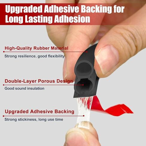 40FT Rubber Weather Stripping Door Seal, Self Adhesive Extra Thick D-Shaped Door Insulation Strip for Large Gap, Block Drafts, Noise Reduction, Door Soundproofing Strip(Black) in Kuwait