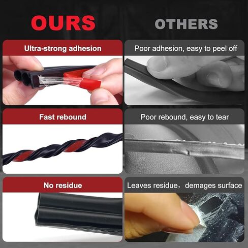 40FT Rubber Weather Stripping Door Seal, Self Adhesive Extra Thick D-Shaped Door Insulation Strip for Large Gap, Block Drafts, Noise Reduction, Door Soundproofing Strip(Black) in Kuwait