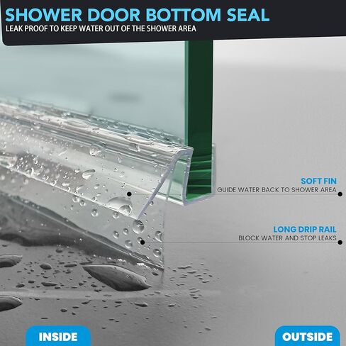 Bathroom Shower Glass Door Bottom Seal Strips, Length 39 Inch 2PCS Transparent PVC Door Bottom Seall Strips for 5/16" (8mm) -3/8"(10mm) Thick Framless Glass Panel in Kuwait