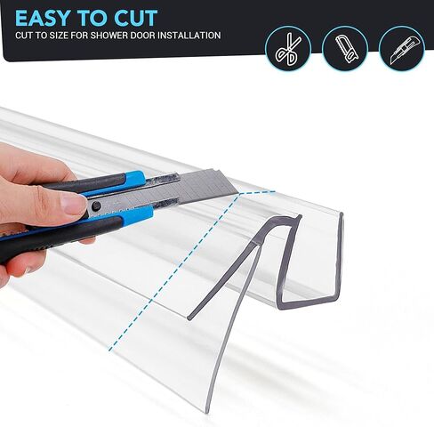 Bathroom Shower Glass Door Bottom Seal Strips, Length 39 Inch 2PCS Transparent PVC Door Bottom Seall Strips for 5/16" (8mm) -3/8"(10mm) Thick Framless Glass Panel in Kuwait