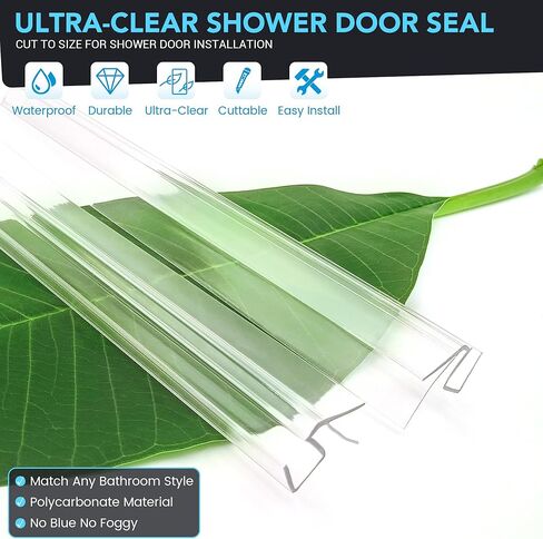 Bathroom Shower Glass Door Bottom Seal Strips, Length 39 Inch 2PCS Transparent PVC Door Bottom Seall Strips for 5/16" (8mm) -3/8"(10mm) Thick Framless Glass Panel in Kuwait