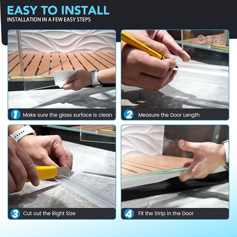 Bathroom Shower Glass Door Bottom Seal Strips, Length 39 Inch 2PCS Transparent PVC Door Bottom Seall Strips for 5/16" (8mm) -3/8"(10mm) Thick Framless Glass Panel in Kuwait