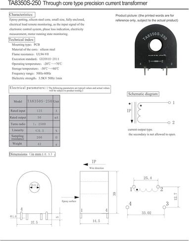 TA8350S-250 1:2500 0-125A/0-50mA الاستشعار الحالي الأساسية من خلال محول التيار الدقة in Kuwait