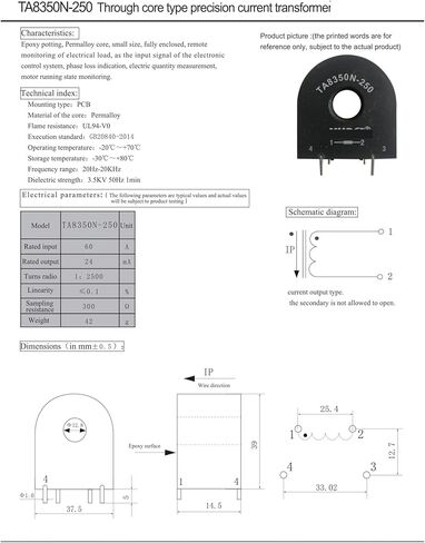 TA8350N-250 1:2500 0-60A/0-24mA الاستشعار الحالي الأساسية من خلال محول التيار الدقة in Kuwait
