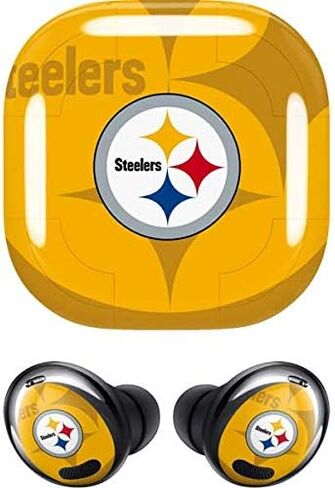 ملصق صوتي من Skinit متوافق مع Samsung Galaxy Buds Pro - تصميم مزدوج الرؤية مرخص رسميًا من NFL Pittsburgh Steelers in Saudi Arabia