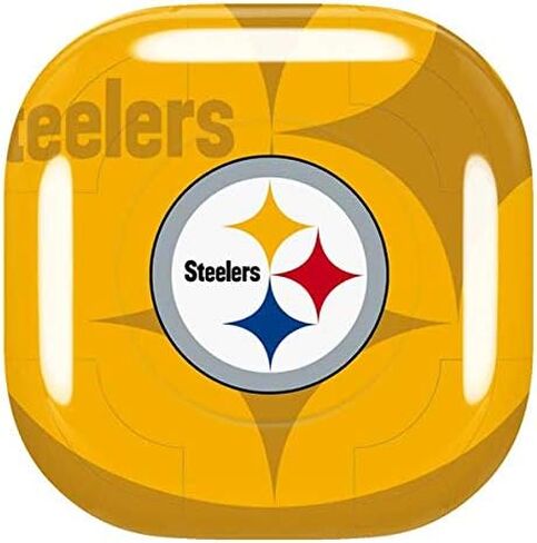 ملصق صوتي من Skinit متوافق مع Samsung Galaxy Buds Pro - تصميم مزدوج الرؤية مرخص رسميًا من NFL Pittsburgh Steelers in Saudi Arabia