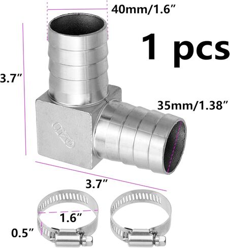 Semetall Hose Barb Fitting 1-1/2" ID,304 Stainless Steel 90 Degree L Shaped Elbow Hose Barb Fittings with Hose Clamps(Pack of 1) in Saudi Arabia