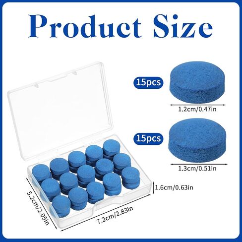 30Pcs Billiard Pool Cue Tips Replacement Kit with Storage Box, 15pcs 12mm Pool Stick Tips 15pcs 13mm Pool Stick Tips Blue Cue Tips for Pool Cues and Snooker in Saudi Arabia