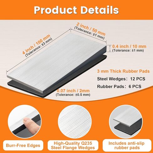12 PCS Metal Shims for Leveling, 4" x 2" Metal Wedges, Q235 Steel Wedges Shims with Anti-Slip Rubber Pads for Industrial or Home Machinery Alignment & Welding in Saudi Arabia