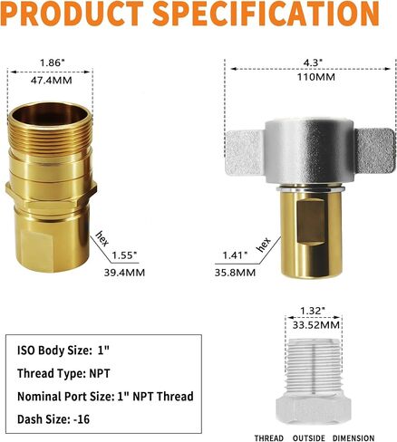 1" NPT Wet-Line Wing Nut Hydraulic Quick Disconnect Coupler/Coupling Set, Heavy-Duty Brass for Industrial Hydraulic Systems in Saudi Arabia