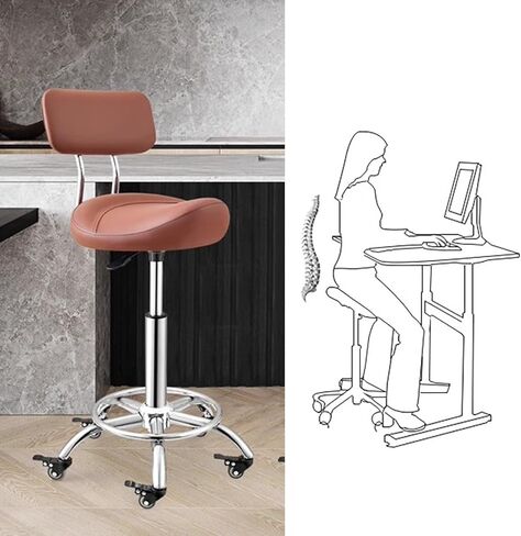 Saddle Chair Ergonomic Saddle Swivel Stool Active Sitting, Back Support Gas Lift Roll Stool with Footrest, Medical Chair for Nail-Tech/Tattoo/Lash (Color : Red) in Saudi Arabia
