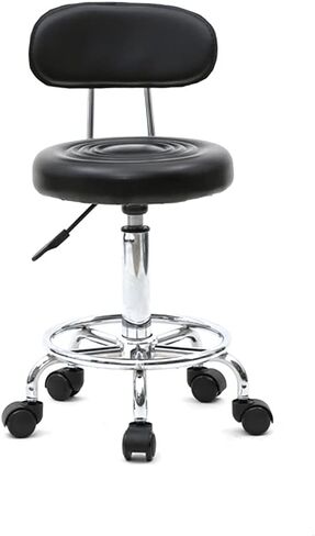 Adjustable Rolling Stool with Backrest, 360° Swivel, Black PU Leather, 18.5-24.2 inch Height in Saudi Arabia