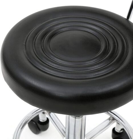 Adjustable Rolling Stool with Backrest, 360° Swivel, Black PU Leather, 18.5-24.2 inch Height in Saudi Arabia