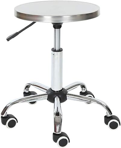 Round Stool with Casters Stainless Steel Task Stool Mini Work Rubber Matte PU Wheels 5 Star Claw Hospital Office Lift Counter Chair (Color: Stainless Steelx2 Size: 45-55cm) (Stainless Steelx2 50) in Saudi Arabia