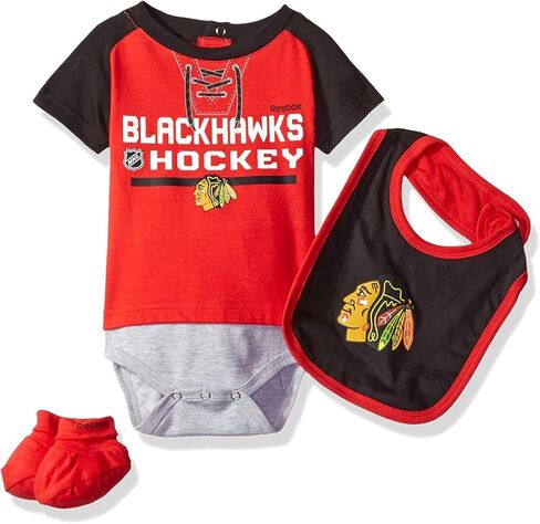 Chicago Blackhawks Junior League Creeper, Bib & Bootie Infant Set in Saudi Arabia