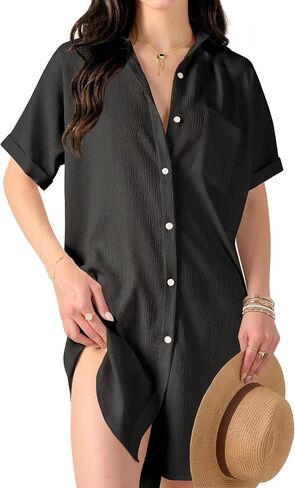 Women Swimsuit Coverup Shirts Button Down Bathing Suit Cover Up Beachwear Blouse Dresses Top for Poolside Beach Travel in Kuwait