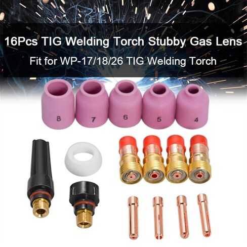 16pcs Welding Torch Stubby Gas Lens Kit Cup Collet Body Nozzle for WP 17/18/26 Series Machine Accessories tig Welding Accessories in Saudi Arabia