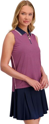 Stella Parker Womens Ribbed Sleeveless Polo Top – UPF 50+, Stretch Fabric, Contrast Collar, Zip Front in Saudi Arabia