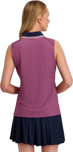 Stella Parker Womens Ribbed Sleeveless Polo Top – UPF 50+, Stretch Fabric, Contrast Collar, Zip Front in Saudi Arabia