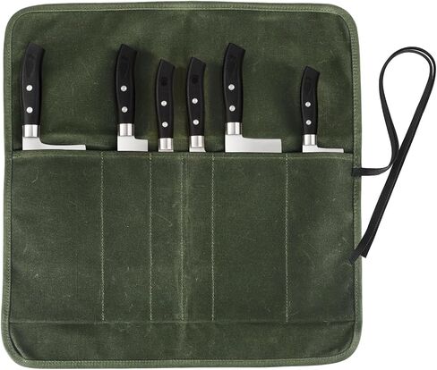 Knife Roll Bag, Chef’s Knife Roll Bag, Heavy Duty Chef Knife Roll Bag with 6 Slots, Waxed Canvas Knife Bag Roll, Knife Pouch Holder for Home, Kitchen, Grill (green) in Kuwait