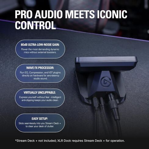 Elgato XLR Dock MK.2 – Audio Interface Accessory for Stream Deck +, 80dB Gain, Phantom Power, Clipguard, Onboard Effects, USB-C, Works with Any XLR Mic in Saudi Arabia