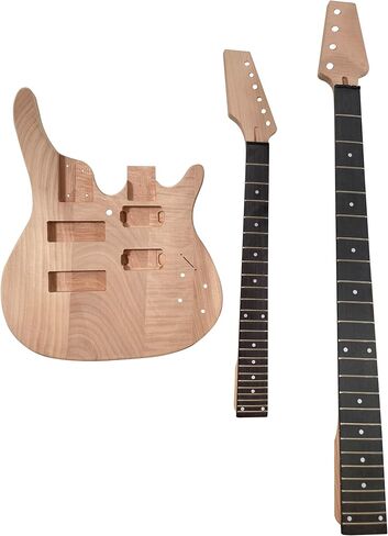 Electric Guitarr and Bass Double Neck Kit 6 String and 4 String Guitarr Kits Right Handed with Mahogany Body Mahogany Neck Rosewood Fingerboard Chrome Hardware DIY Build Your Own Bass and Guitarr. in Kuwait