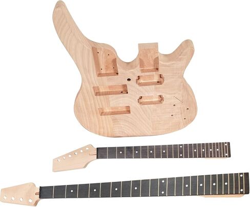 Electric Guitarr and Bass Double Neck Kit 6 String and 4 String Guitarr Kits Right Handed with Mahogany Body Mahogany Neck Rosewood Fingerboard Chrome Hardware DIY Build Your Own Bass and Guitarr. in Kuwait